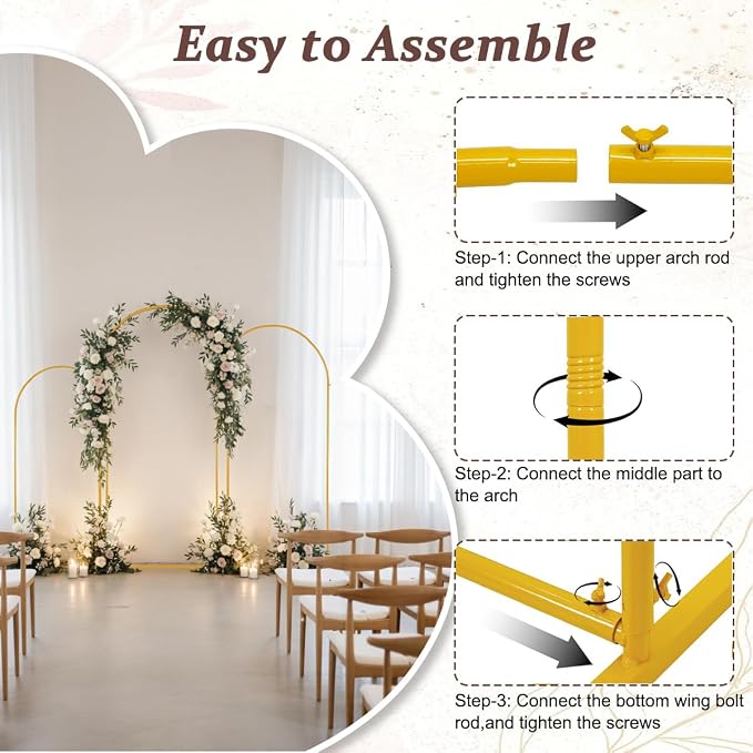 Vincidern Metal Wedding Arch Backdrop Stand Set of 3, Party Arch Stand - Image 7