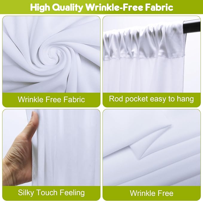 White Backdrop Curtain Drapes for Parties, 4 Panel 5x10FT - Image 4