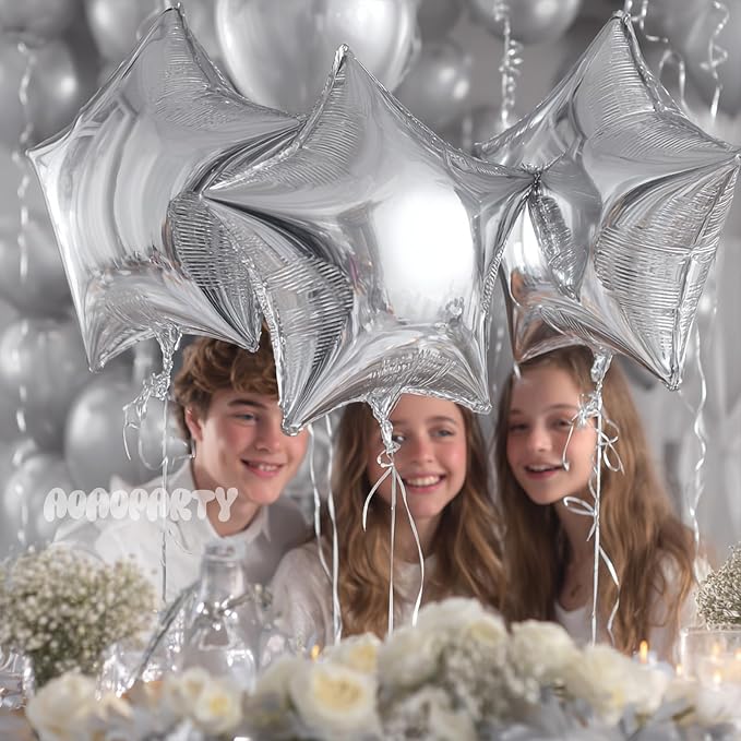 25Pcs Silver Star Shaped Balloons 18Inch Foil Mylar Balloon | Helium - Image 3