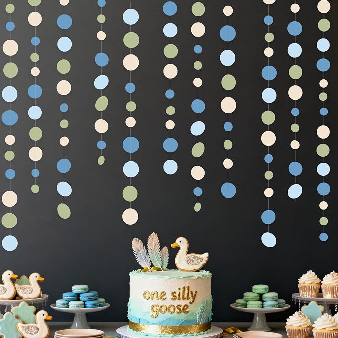Dusty Blue and Sage Green Beige Polka Dot Garland Olive Green Dusty Blue Cream - Image 6