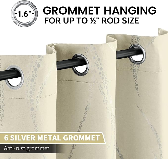 Yakamok Cream Light Blocking Curtains 72 Inches Long Silver Print Wide 42" | - Image 3