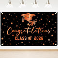 Congratulations Banner Class of 2026 Backdrop Black Orange Graduation Banner by Lecheme