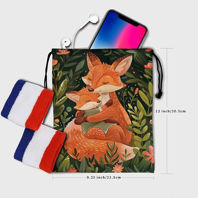 Fox Art Gymnastics Grip Bag Wild Plant Leaves Green Drawstring Grip Bags - Image 6