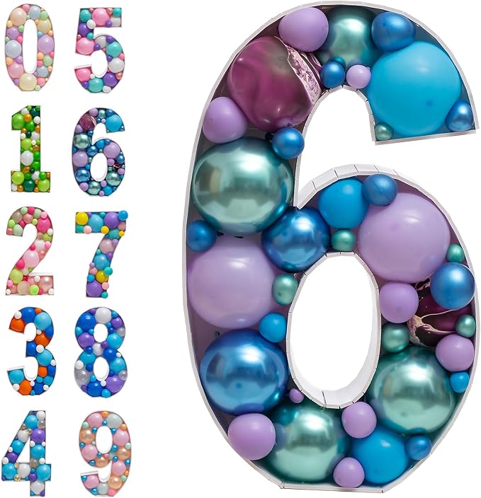 Mosaic Balloon Frame Numbers 6 Pre-Cut Tall Large Foam Board Sign Cut-Out by JoyBoxDesign