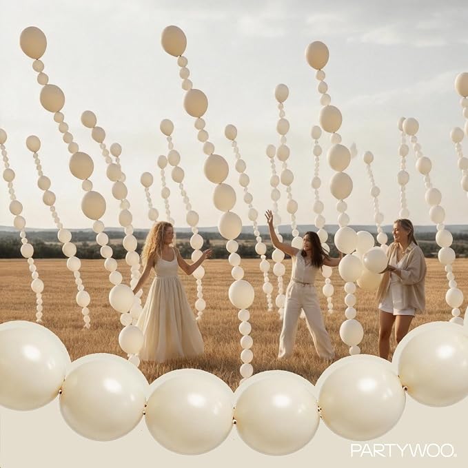 PartyWoo White Sand Linking Balloons 100pcs 12 Inch Off White Link Balloons | - Image 7