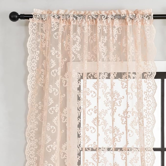 Blush Pink Lace Curtains 96 Inches Long 2 Panels - Image 3