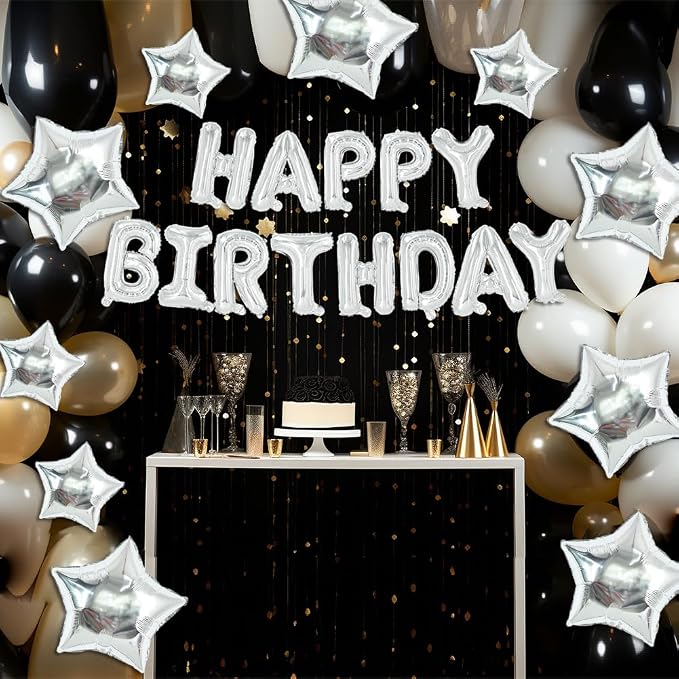 TONIFUL 35PCS Silver Happy Birthday Decorations 16 Inch Happy Birthday Balloon - Image 3