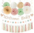 Sage-Green Pink-Beige Baby-Shower Party-Decorations by Burgleda