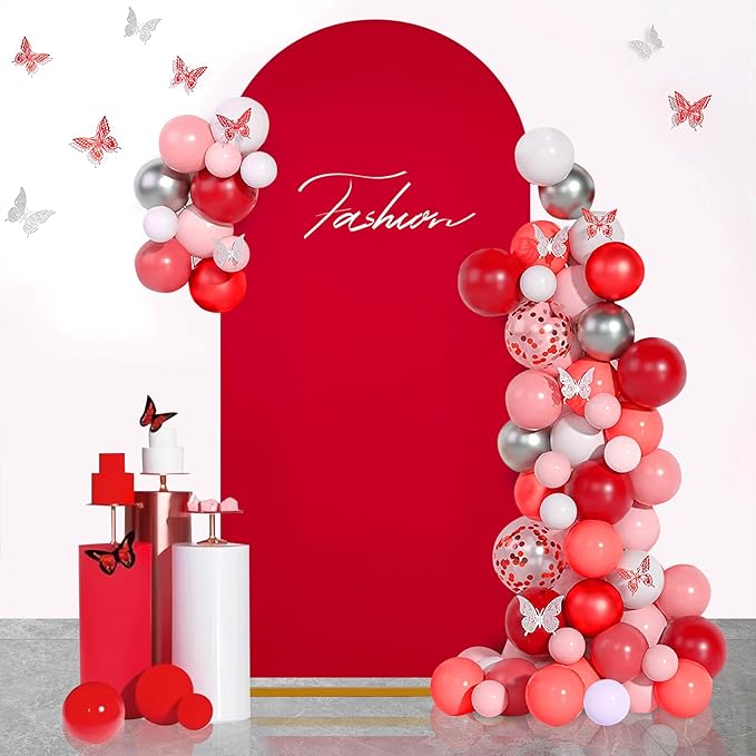 SoarDream Red Spandex Arch Cover 6FT Wedding Arch Backdrop Cover Stretchy Backdrop Chiara Wall Arch Stand Cover for Wedding Birthday Balloon Decorations- Ideal for Balloon Arches