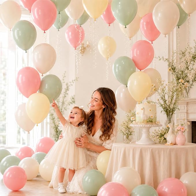 Dusty Pink Green Yellow Balloons, 12inch 50pcs Pink Sage Green Pastel Light - Image 4