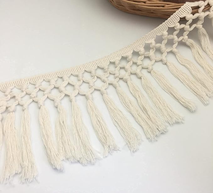 FQTANJU 3 Yards 14cm Wide Tassel Trim, Cotton Tassel Fringe Boho Macrame Tassel - Image 3