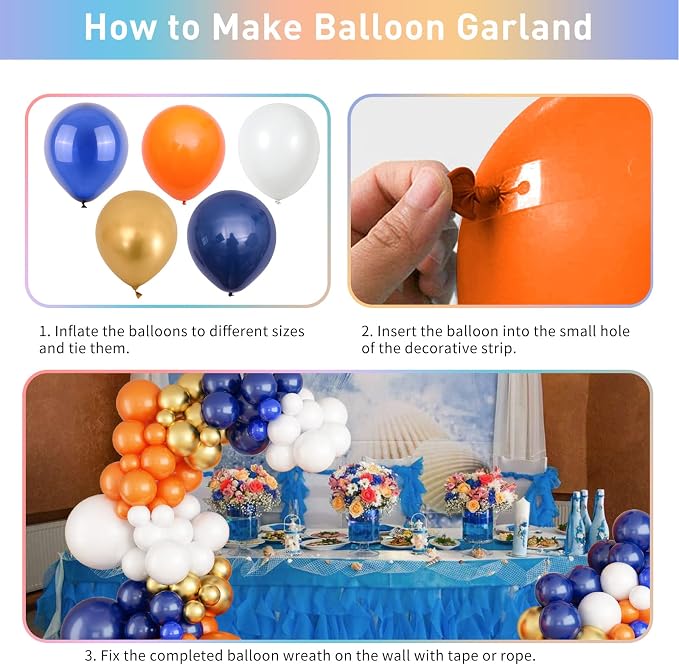 Blue and Orange Balloon Arch Garland Kit, Metallic Chrome Latex Balloons - Image 7