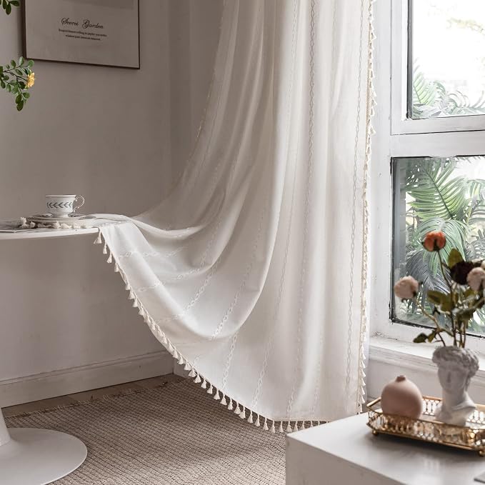 Boho Curtains - Embroidery Linen and Cotton 63 Inch Length 2 Pannels - Image 2