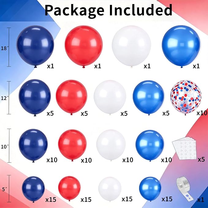 Red Blue White Balloon Arch Kit, Patriotic Decor | Navy Pearl Dark Blue - Image 2
