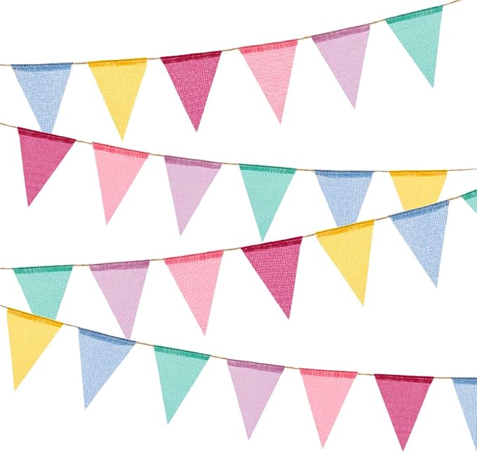 60 Flags Imitated Burlap Pennant Banner Pastel, Rainbow Flag Bunting, Party and by BEFORYOU