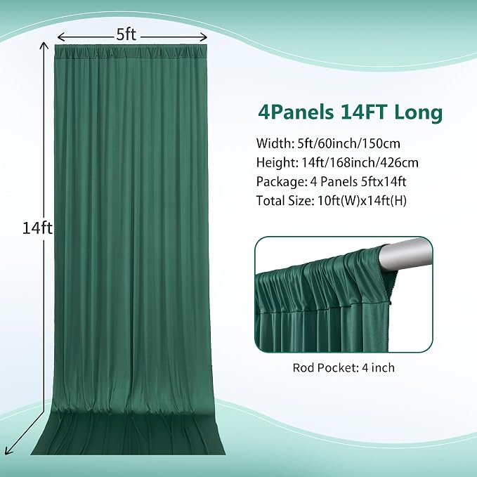 20×14 ft Hunter Green Wrinkle Free Backdrop Curtain, Soft Silky Polyester - Image 4