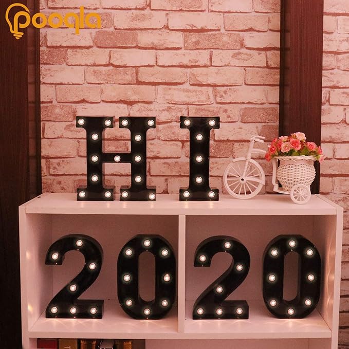 Decorative LED Illuminated Letter Marquee Sign - Alphabet Marquee Letters with Lights For Wedding Birthday Party Christmas Night Light Lamp Home Bar Decoration N, Black