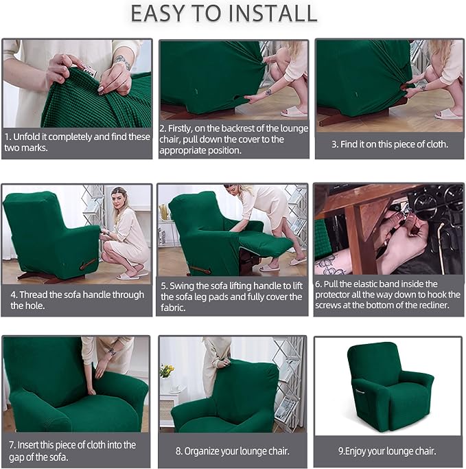 Recliner Chair Covers, 1-Piece Lazy Boy Recliner Covers, Dark Green | Washable - Image 5