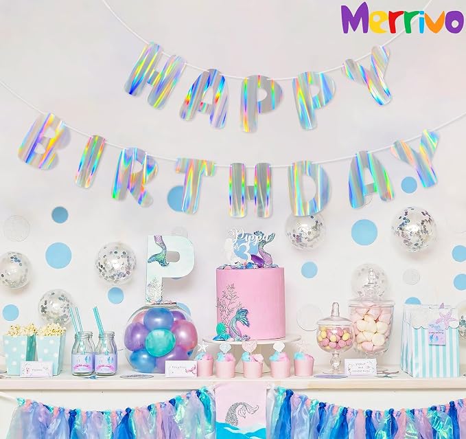 Iridescent Happy Birthday Banner, Pre-Strung Holographic Birthday Decorations - Image 6