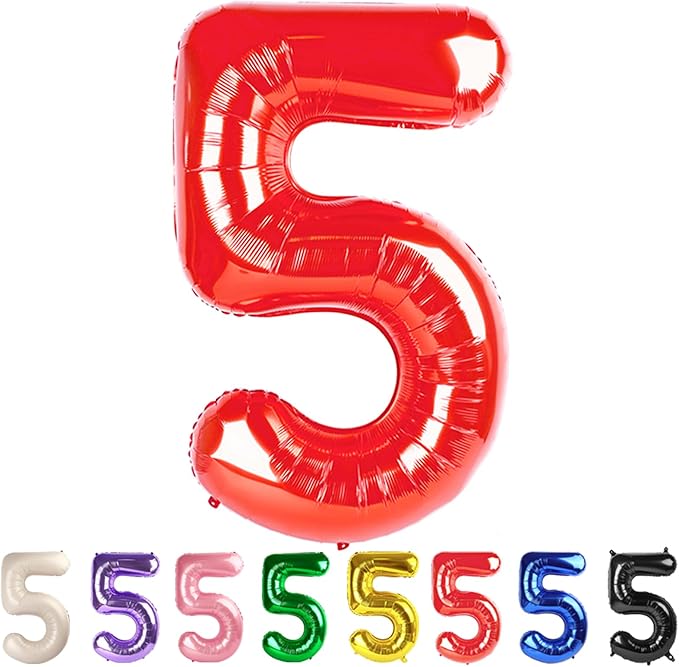5 Balloon Numbers Party Decorations, 40In Red Balloons by Mluchee