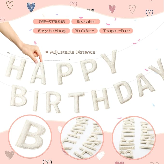 Pre-strung Happy Birthday Banner Sign Reusable Felt Happy Birthday Garland - Image 3