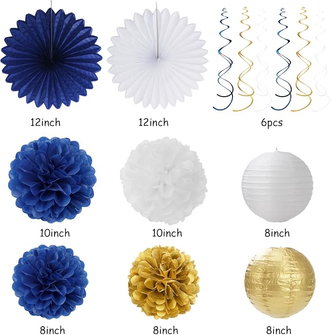 Navy-Blue White Gold Graduation Party-Decorations Garland - Image 3