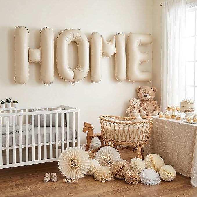 40 Inch Beige HOME Balloons, Large Cream Letter Balloon - Image 4