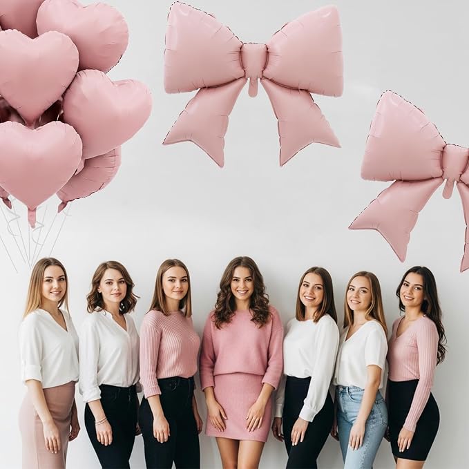 Vuzvuv 17 Pcs Big Pink Bow Pink Heart Helium Float Balloons Set - Image 4