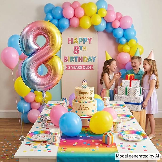 Rainbow Ombre Number 8 Balloon 40 Inch Pastel Foil Decor - Image 2