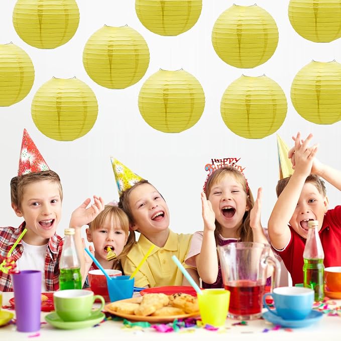 Yellow Paper Lanterns Hanging Chinese Japanese Round Lanterns 10 in 10 Pack | - Image 6