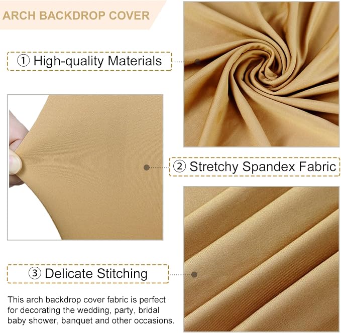 FANPROMS Khaki Arch Backdrop Cover Set of 3 Spandex Arch Covers Stretchy Fabric - Image 3