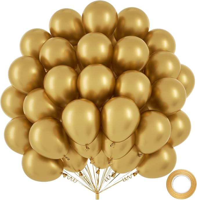 50pcs Metallic Gold Balloons 12 Inch, Premium Shiny Chrome Latex Balloon by Q%26High+Life