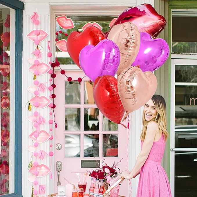 TONIFUL 30 Pcs 18 Inch Rose Gold Red Hot Pink Heart Shape Foil Balloons | - Image 6