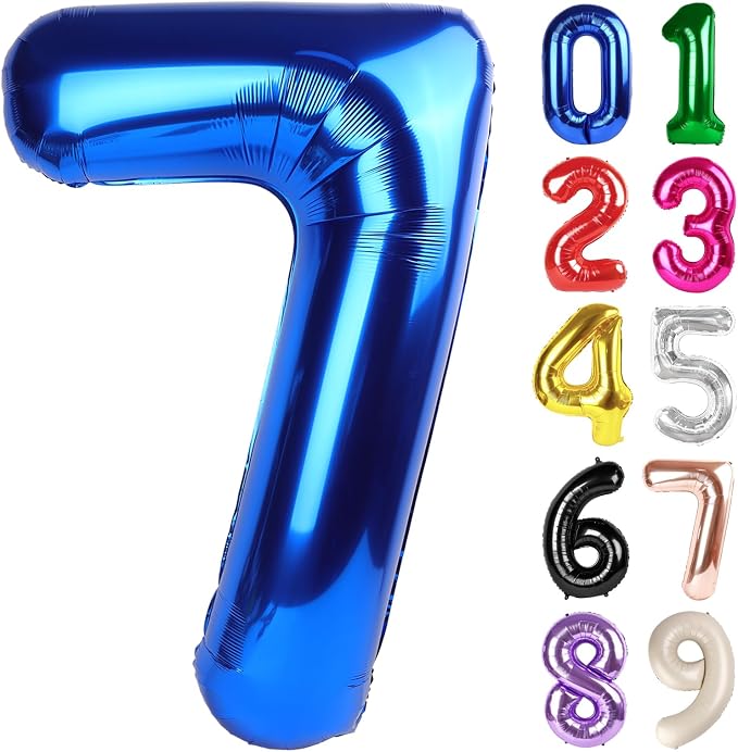 7 Balloon - Metallic Blue Birthday Number Balloons, 40 Inch Decorations | by ALPHADELTAPI
