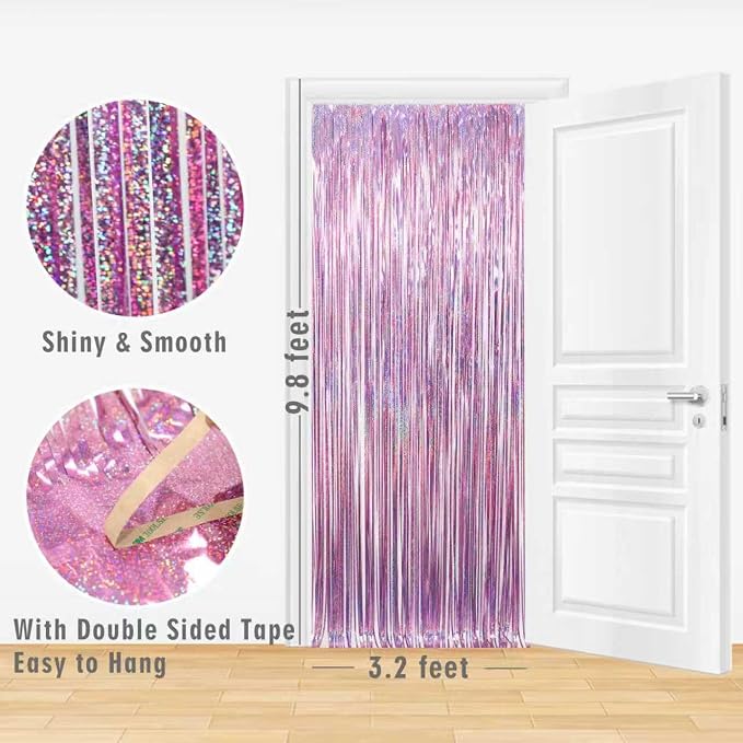 GOER 3.2 ft x 9.8 ft Metallic Tinsel Foil Fringe Curtains Party Photo Backdrop - Image 3