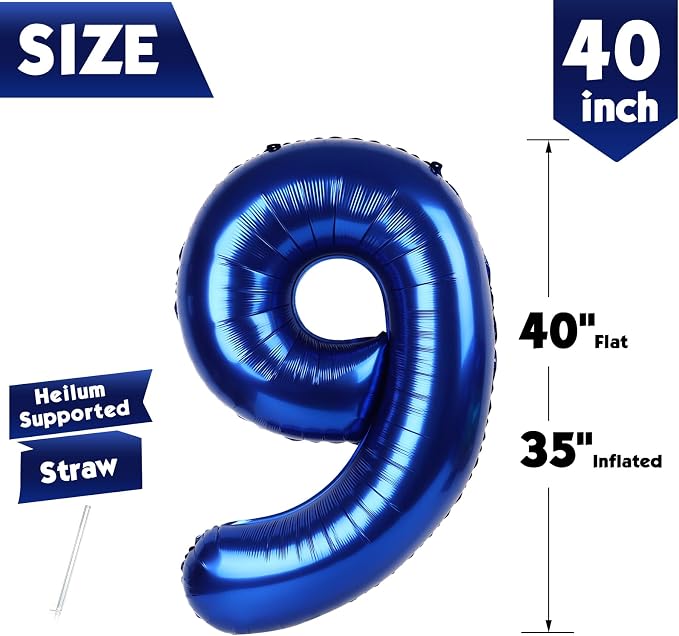 40 Inch Night Blue Number 9 Balloon, 9th Blue Birthday Party Decorations | 40 - Image 5