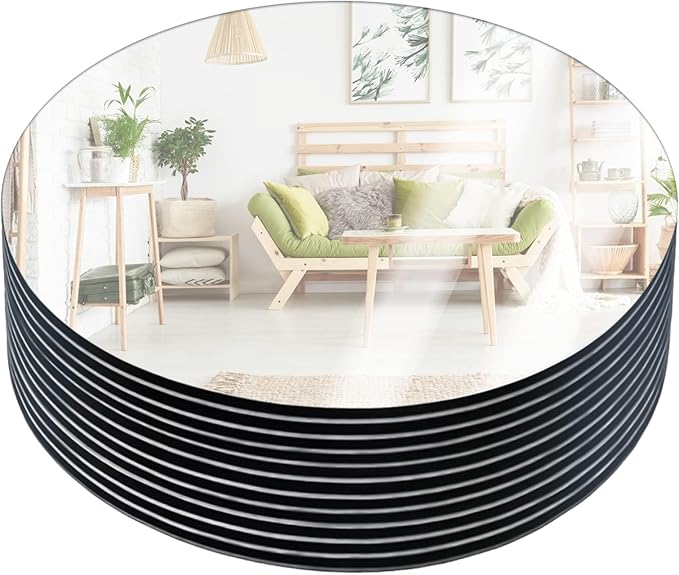 JAMBALAY Round Mirror Centerpieces for Tables, 12Inch Glass Mirror Table Centerpieces, Circle Glass Mirror Trays, Mirror Candle Plates for Wedding Decoration and Party, 12Pcs