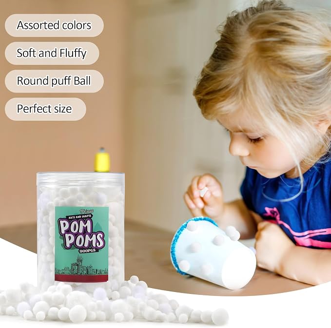 900 PCS Pom Poms, Soft and Fluffy Craft Pom Poms, - Image 3