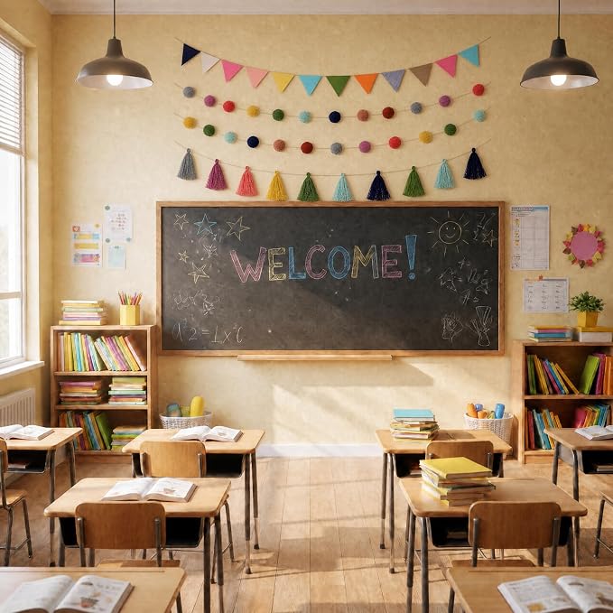 Irenare 9.8 ft Pom Pom Garland for Classroom Felt Rainbow Garland Back to - Image 2