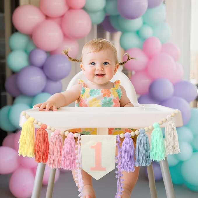 Boho Macaron Handmade Extended 1st Birthday High Chair Banner Wild One First - Image 3
