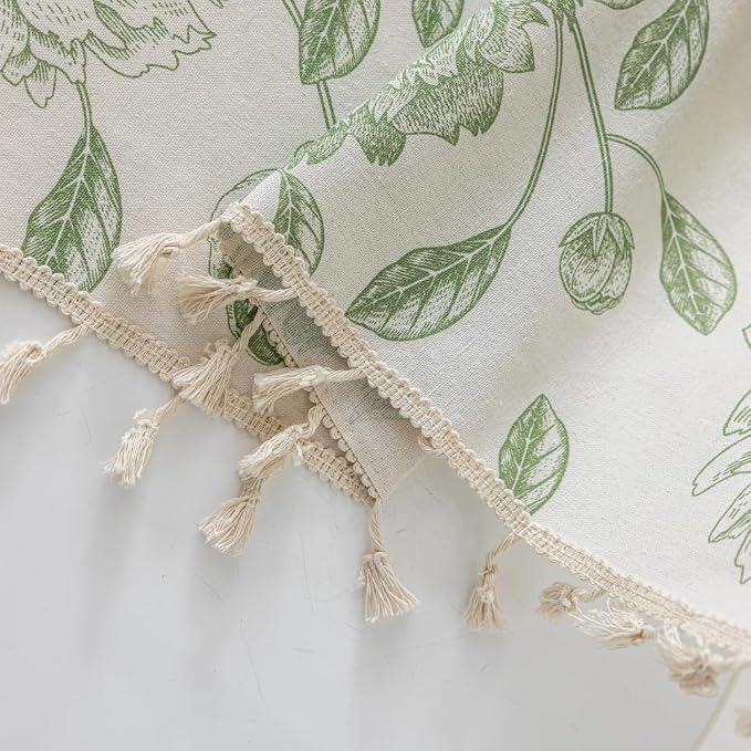 F-CHU Vintage Sage Green Floral Linen Curtains - Image 6