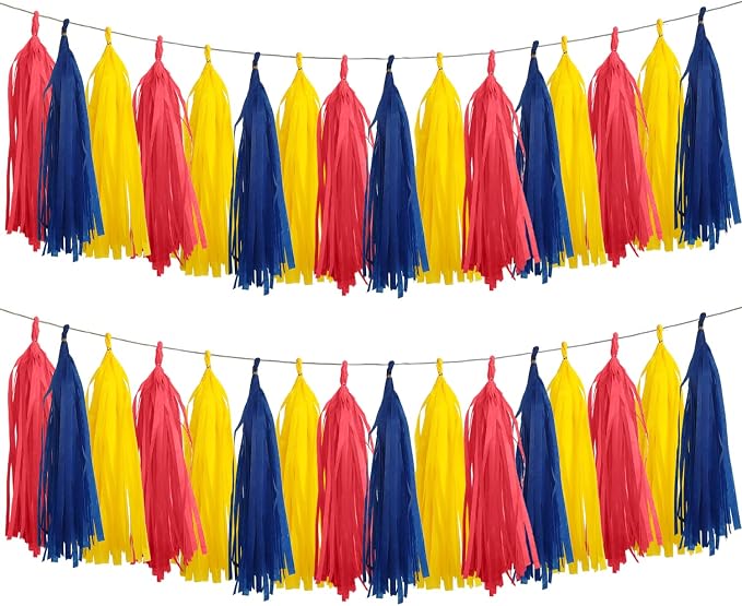 Yellow Red and Blue Tassel Garland Banner, 30 Pack Paper Tassels Streamers by SIPRKAICT