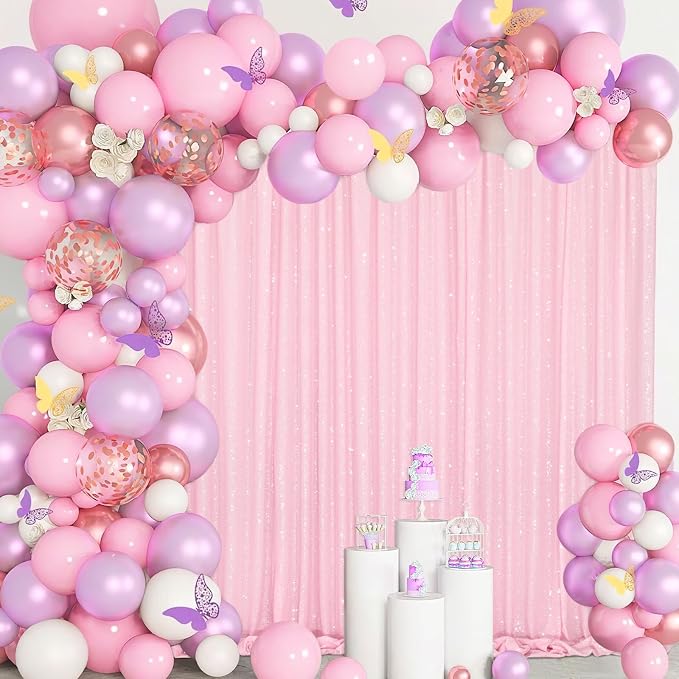 Party Backdrop Curtains 2 Panels 4ftx8ft Pink Sequin Photo Backdrop Glitter - Image 6