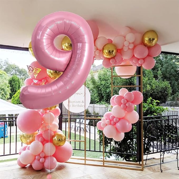 TONIFUL 40 Inch Pink Number 9 Balloons Large Foil 9th Birthday Decorations | - Image 3