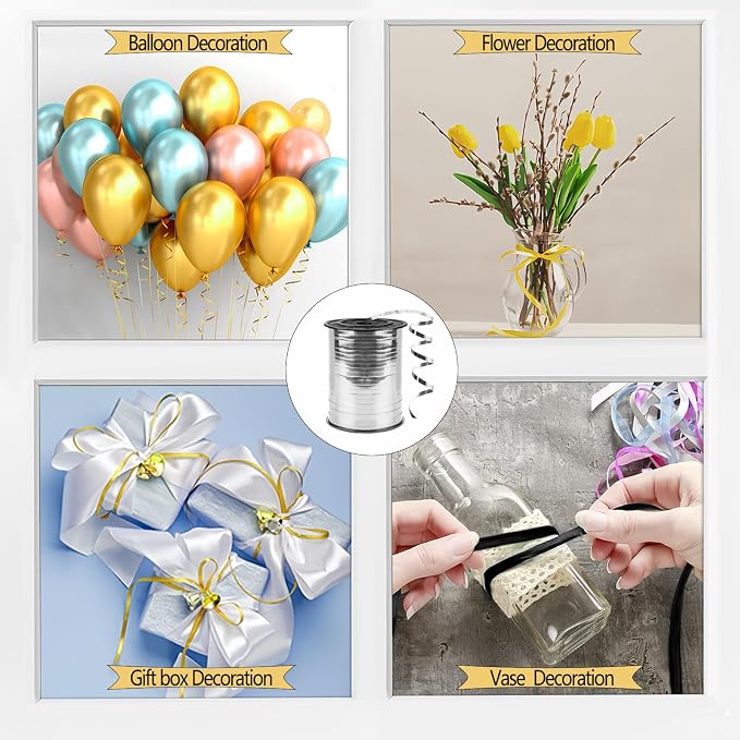 500 Yards Curling Ribbon, 1/5 Inch Shiny Silver Ribbon, Balloon String - Image 4