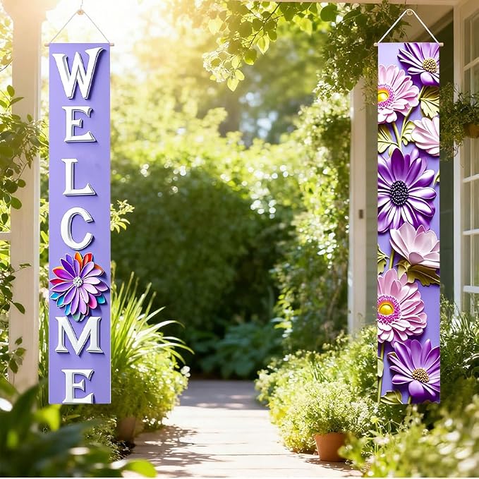 Porch Banners 71x12 Inch Welcome Purple Floral Spring Summer Decor | Lavender - Image 6