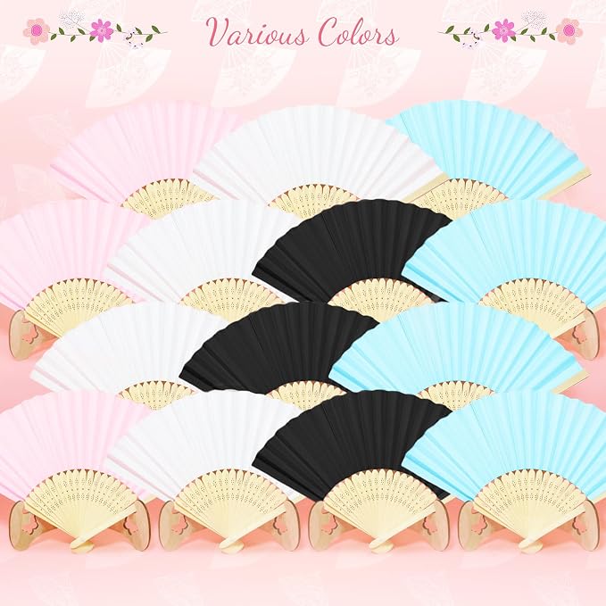 50 Pieces Paper Fans Paper Hand Fan Bamboo Folding Fan Handheld Fan Paper - Image 6