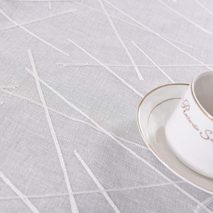 White Sheer Curtains 45 Inch Length, Modern Geometric Embroidery Sheer Rod Pocket Voile Drapes for Living room, Bedroom, Window Treatments Semi Curtain Panels for Villa, Set of 2, 52"x 45".