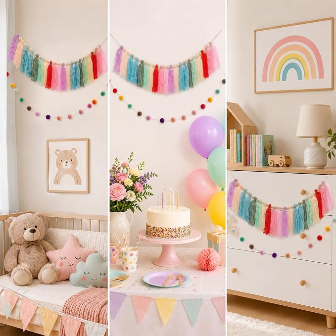 2pcs Boho Tassel Garland Back to School Colorful Pom Pom Tassel | soft pom pom - Image 5
