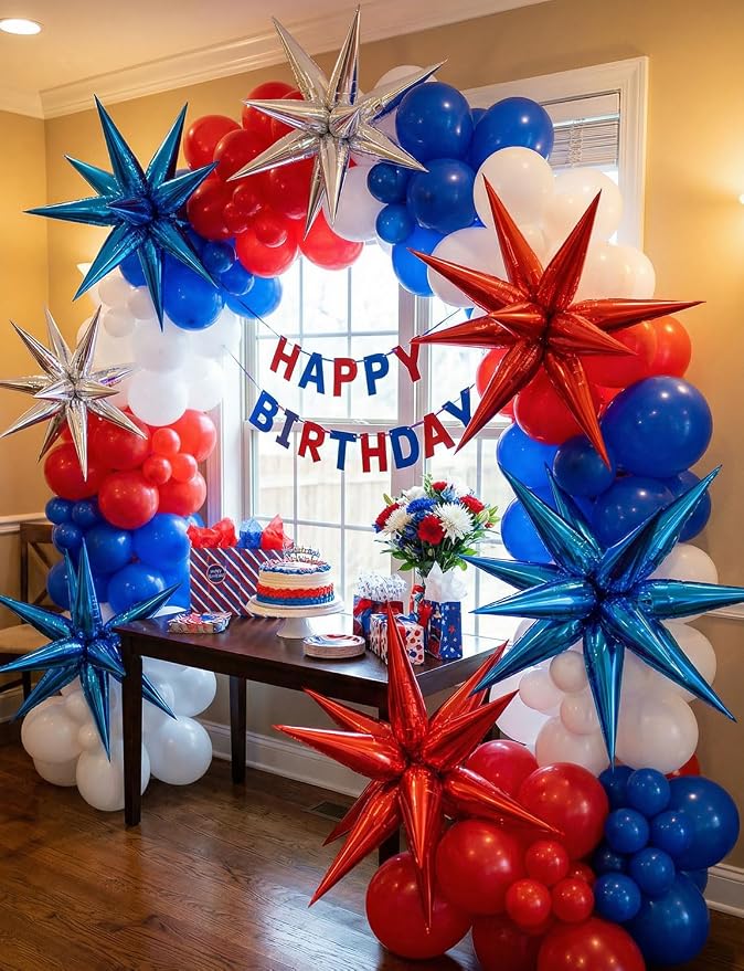 72 PCS Star Foil Balloons, 26 Inch Large Explosion Red White and Blue Star - Image 5